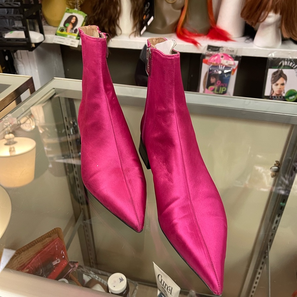 Zara Fuchsia Satin Ankle Booties - Picture 6 of 6
